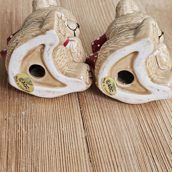 Vintage Ceramic Bear Figurine Set Of Two Holding Candy Canes 3"x 2.5" Minis - Picture 6 of 8